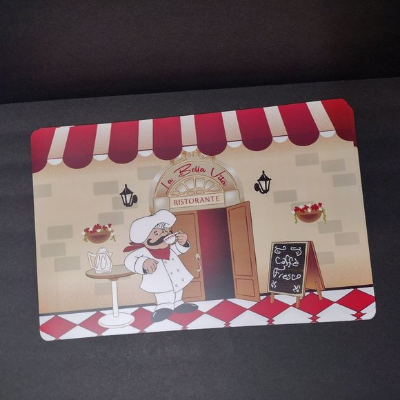 Fat Chef Placemats Set of 4 Italian Cafe Cook La Bella Vita Ristorante Red Check - Picture 2 of 4